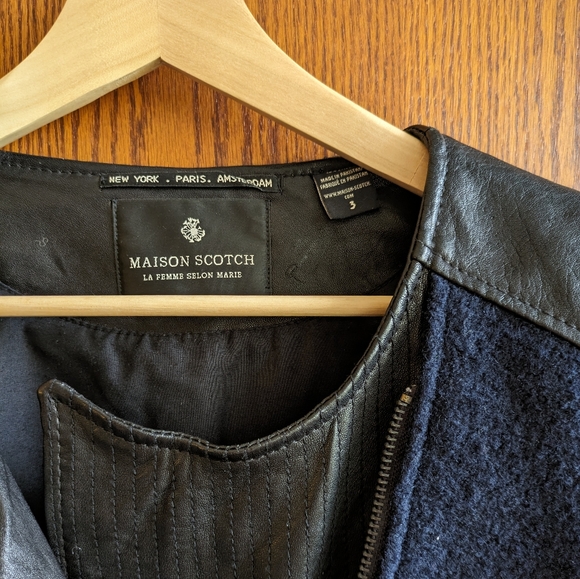 Maison Scotch boucle wool & leather biker jacket, large - Picture 3 of 8